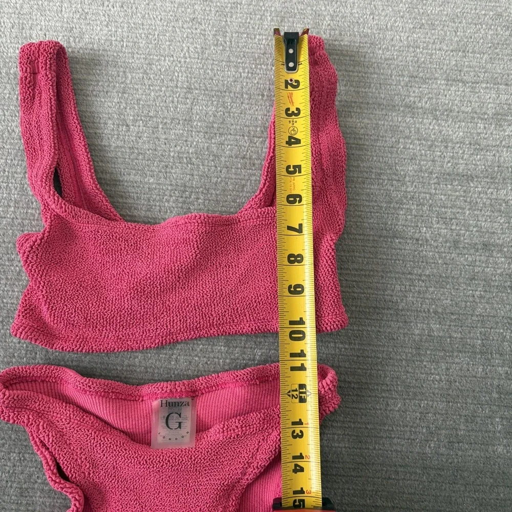 Hunza G Two Piece Bikini Set Swimsuit OS Barbie Pink Crinkle Swimwear Resort